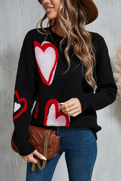 Angel Wings Heart Round Neck Long Sleeve Sweater  Trendsi   