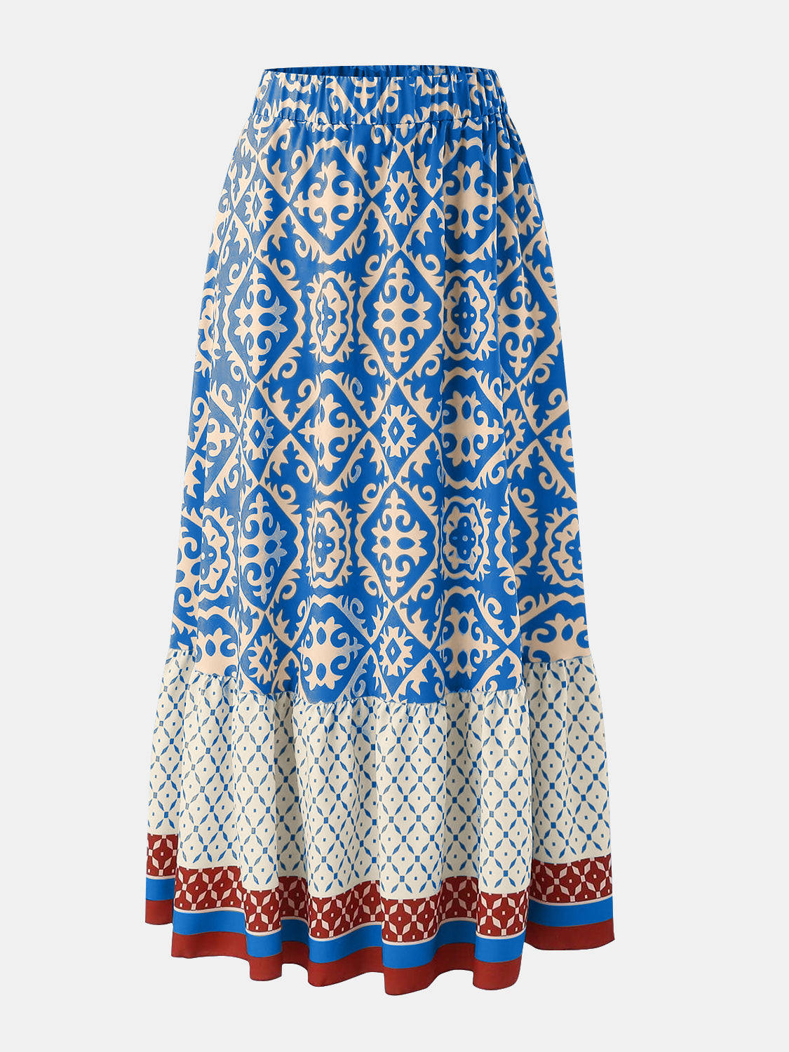 Geometric Elastic Waist Maxi Skirt  Trendsi Blue S 