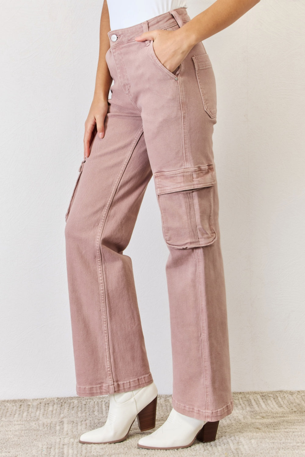 RISEN Full Size High Rise Cargo Wide Leg Jeans  Trendsi   