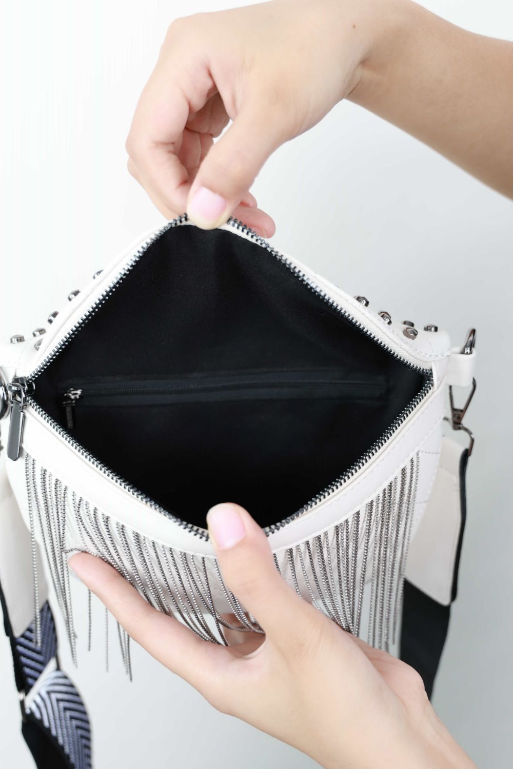 PU Leather Studded Sling Bag with Fringes  Trendsi   