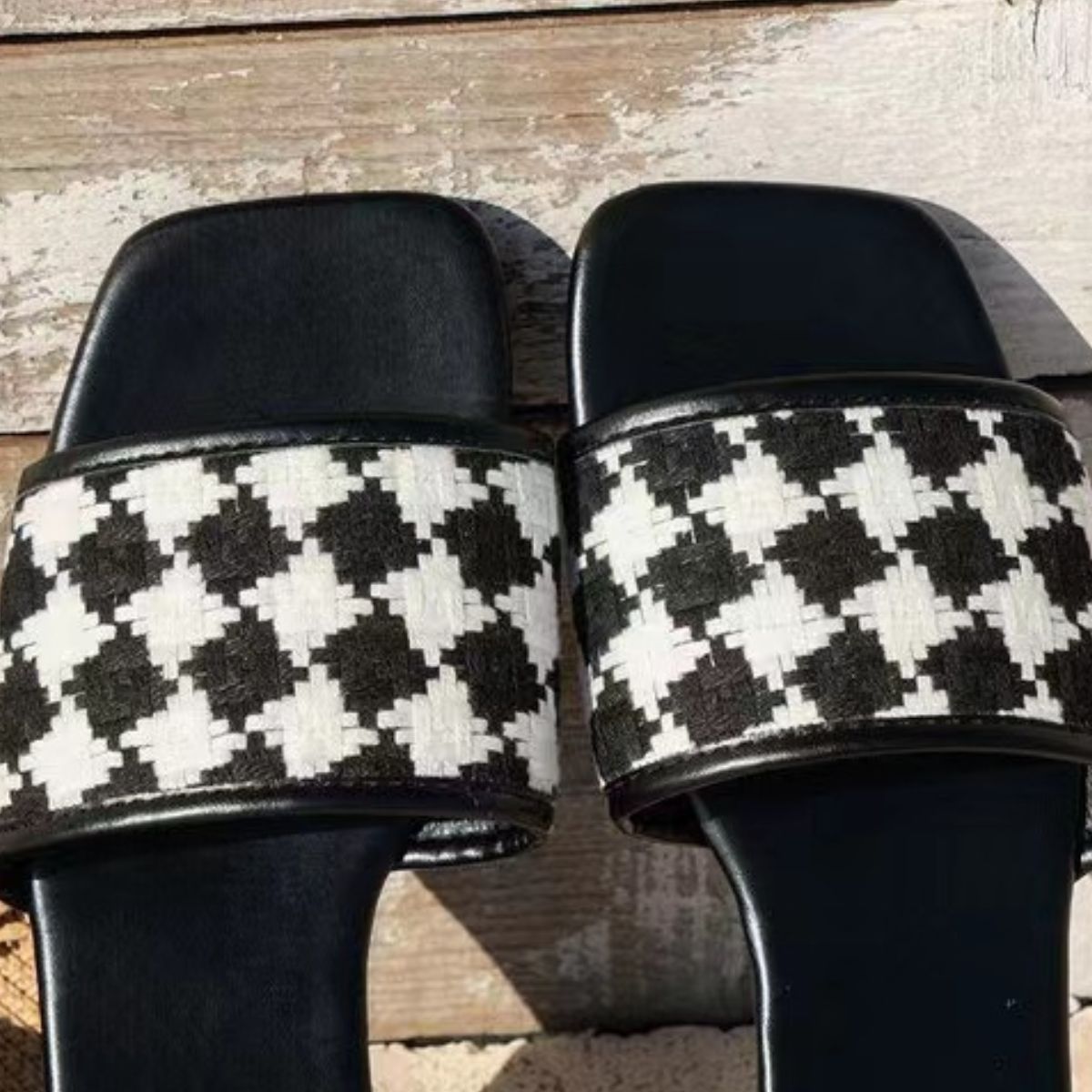 Plaid Open Toe Flat Sandals  Trendsi   