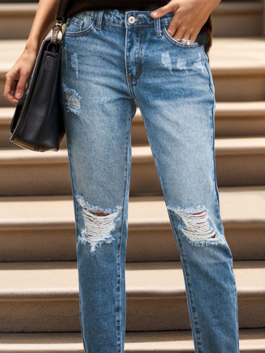 Distressed Raw Hem Jeans with Pockets  Trendsi   