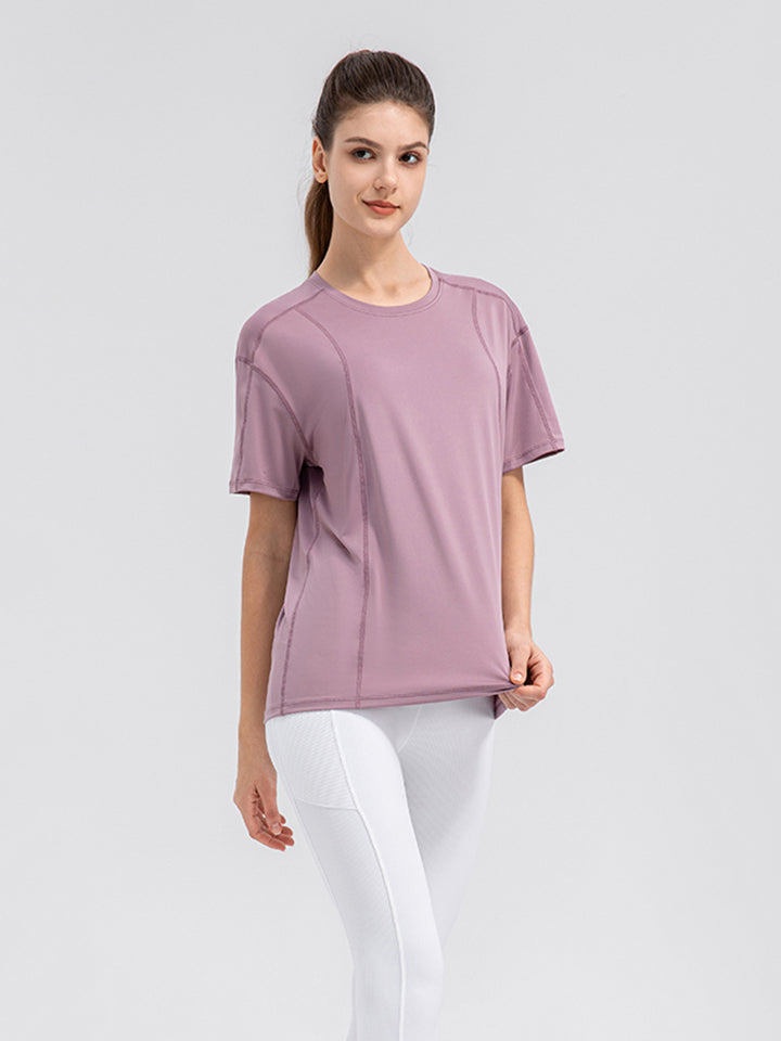 Round Neck Short Sleeve Active Top  Trendsi   