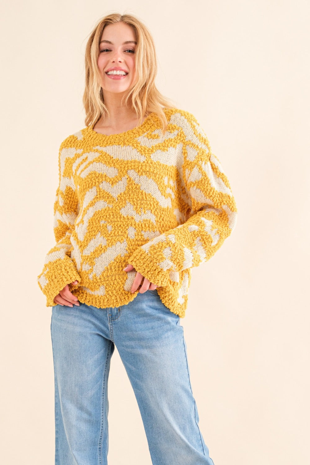 And The Why Full Size Textured Pattern Contrast Sweater Luxe Trendsi   