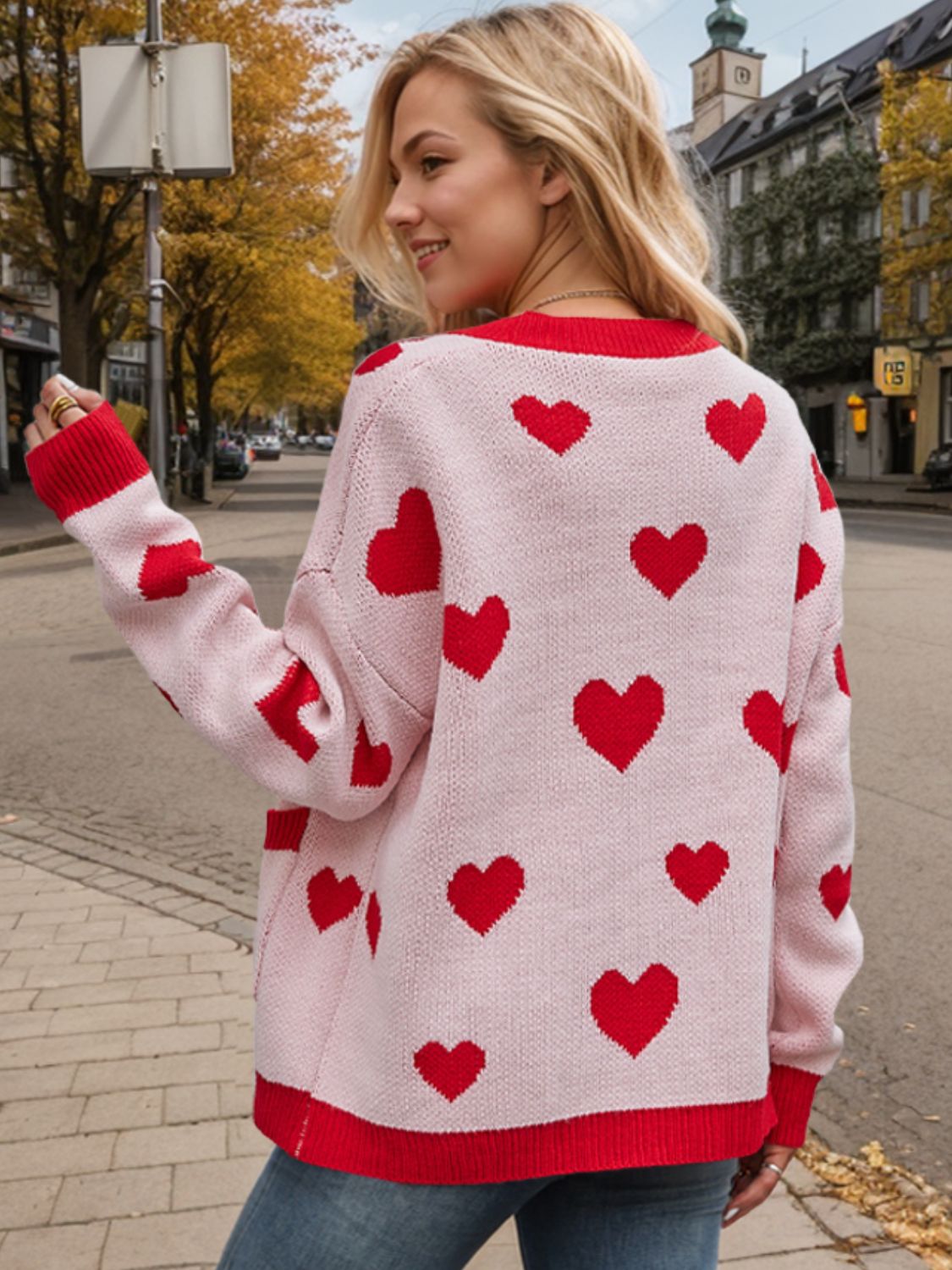 Heart Button Up Dropped Shoulder Long Sleeve Cardigan  Trendsi   