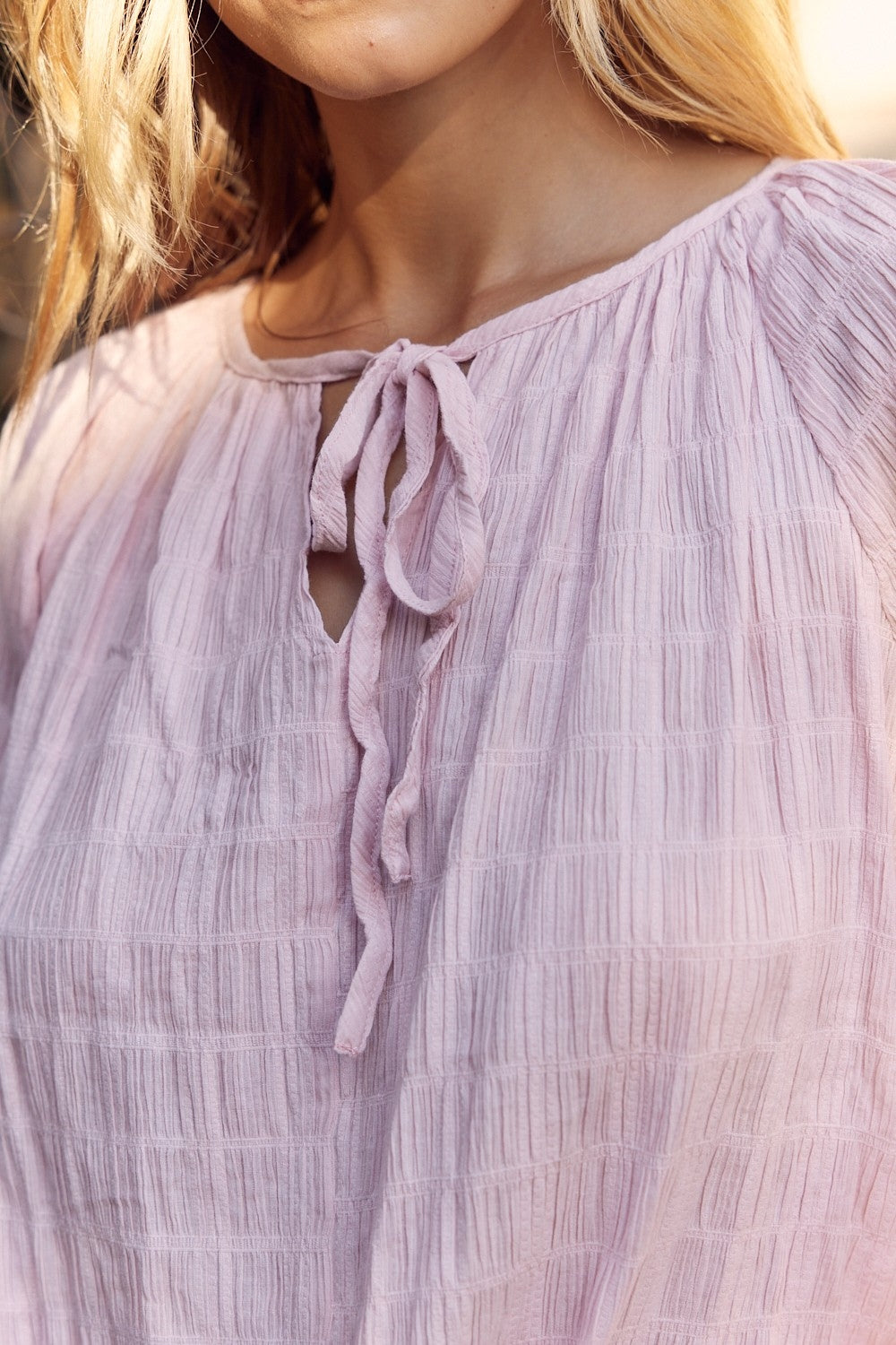 In February Textured Tie Neck Blouse  Trendsi   