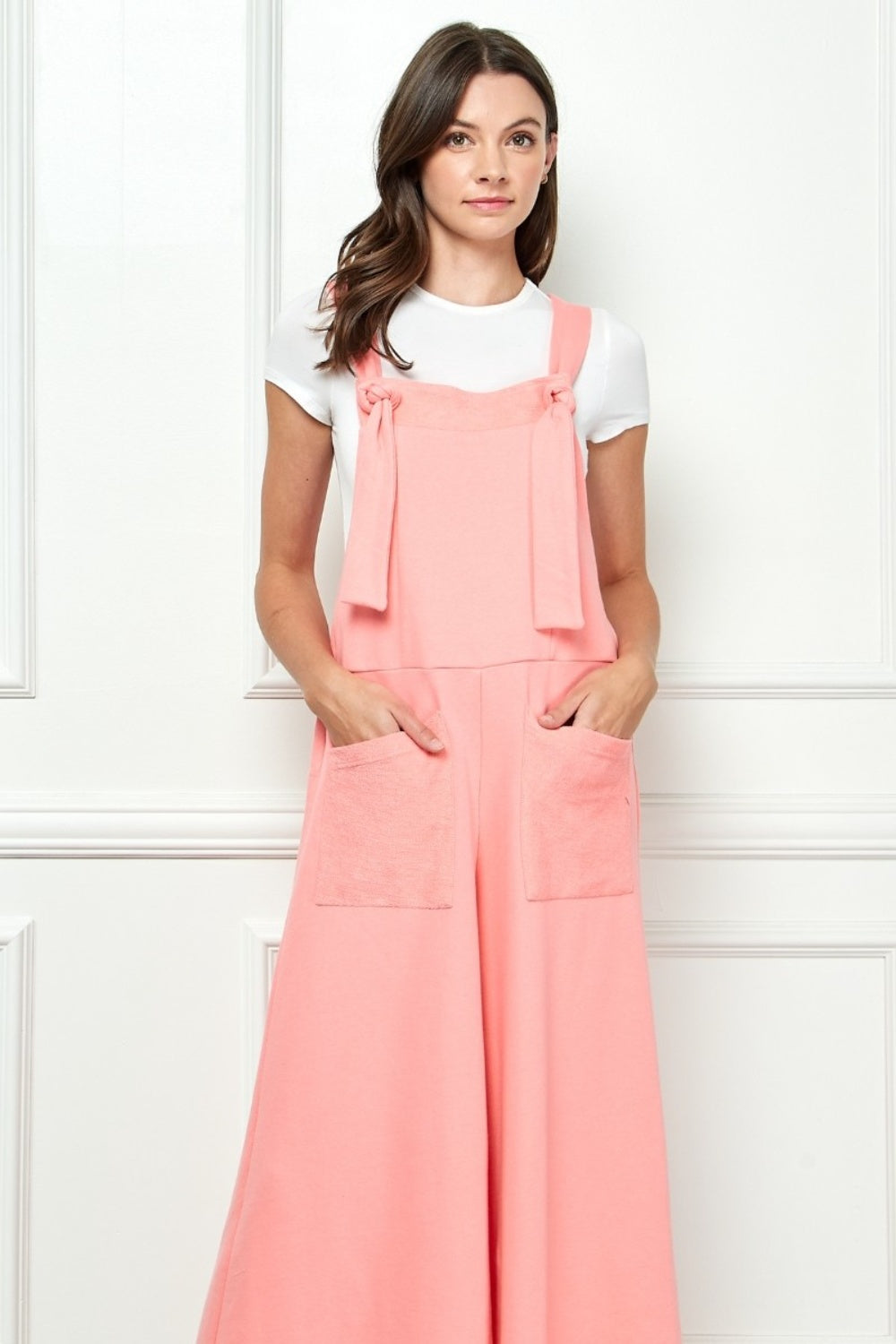 Veveret Wide Strap French Terry Overalls  Trendsi   