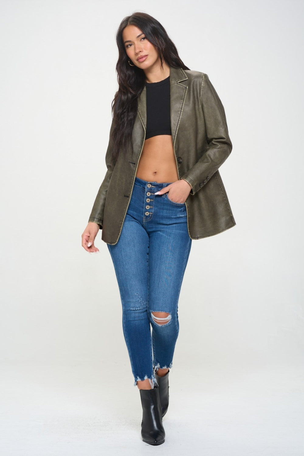 Coalition LA Single-Breasted Vegan Leather Blazer  Trendsi   