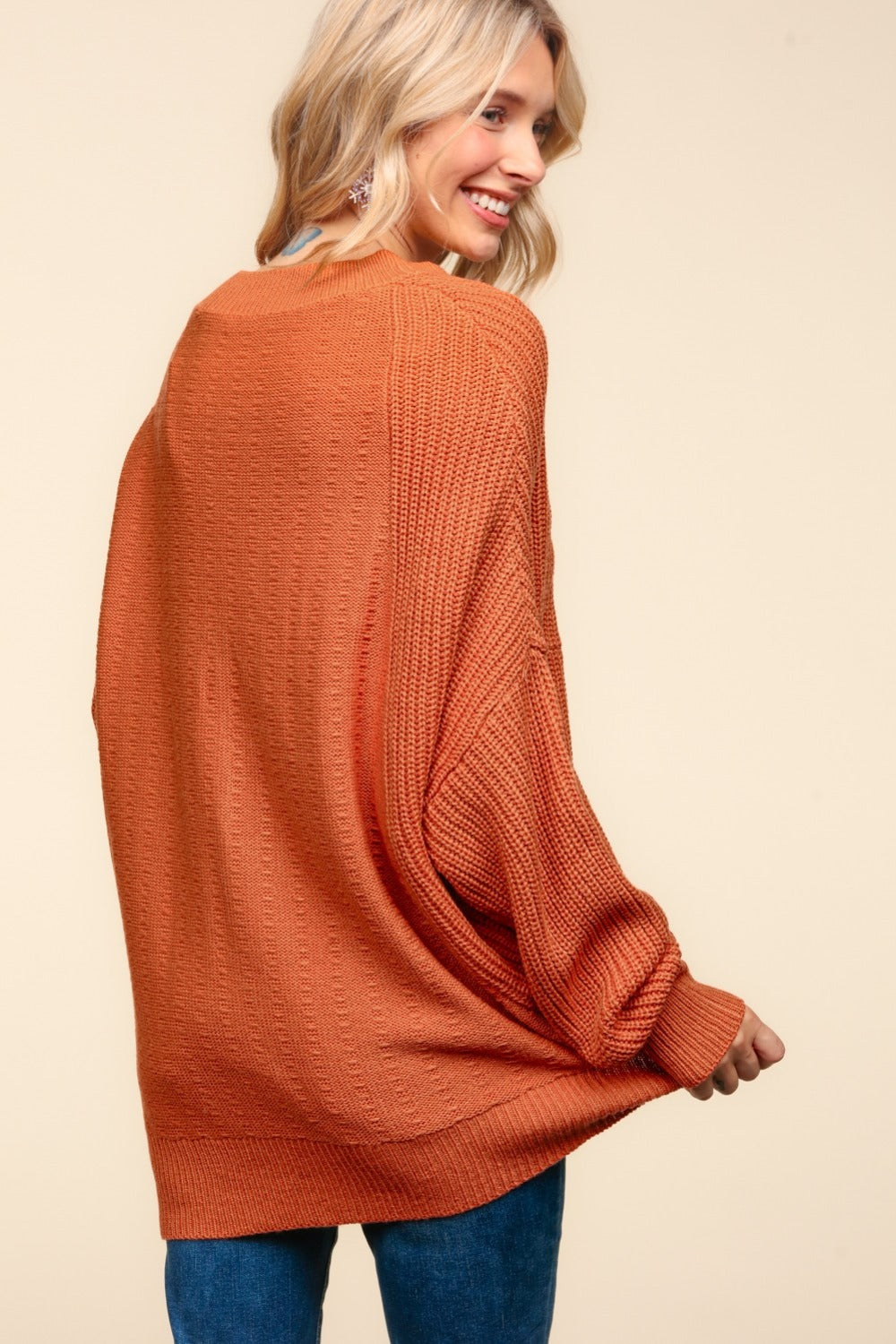 Haptics Full Size Side Slit Texture Asymmetric Sweater  Trendsi   