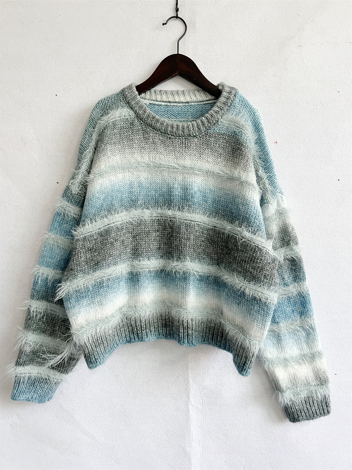 Striped Round Neck Long Sleeve Sweater  Trendsi   