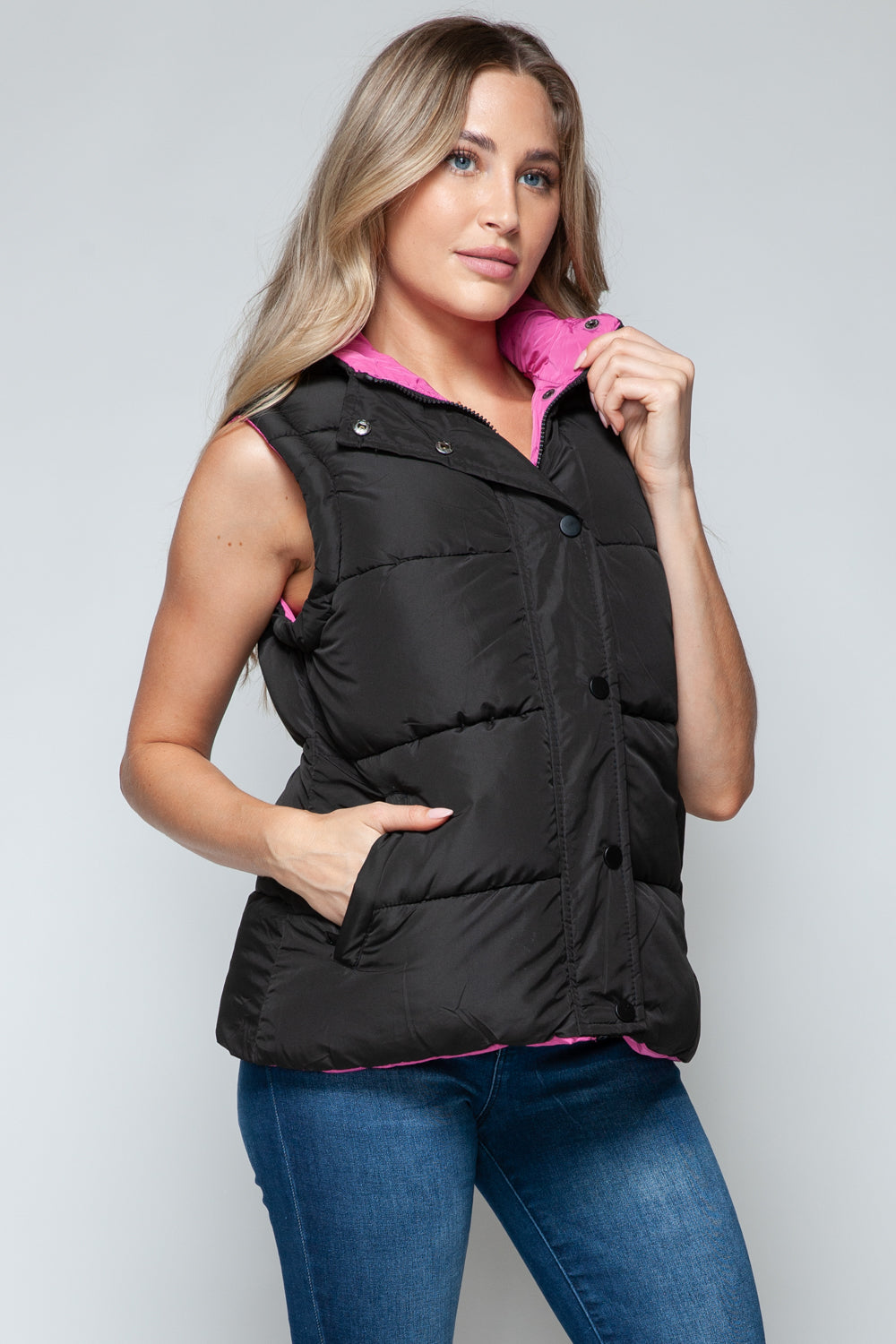 Snobbish Snap and Zip Closure Hooded Vest  Trendsi   