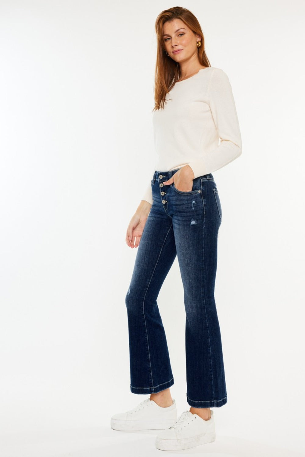 Kancan Mid Rise Button Fly Flare Jeans  Trendsi   