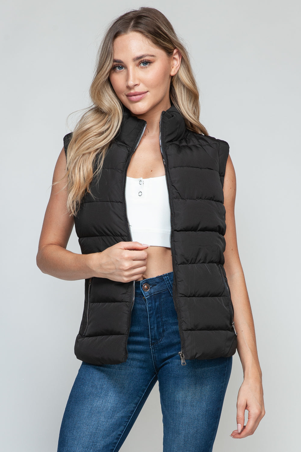 Snobbish Zip Up Turtleneck Vest with Pockets  Trendsi Black S 