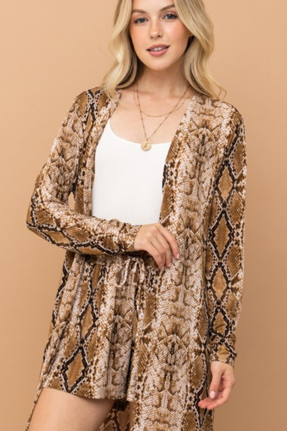 And The Why Snake Print Kimono Open Front Longline Cardigan Luxe Trendsi   