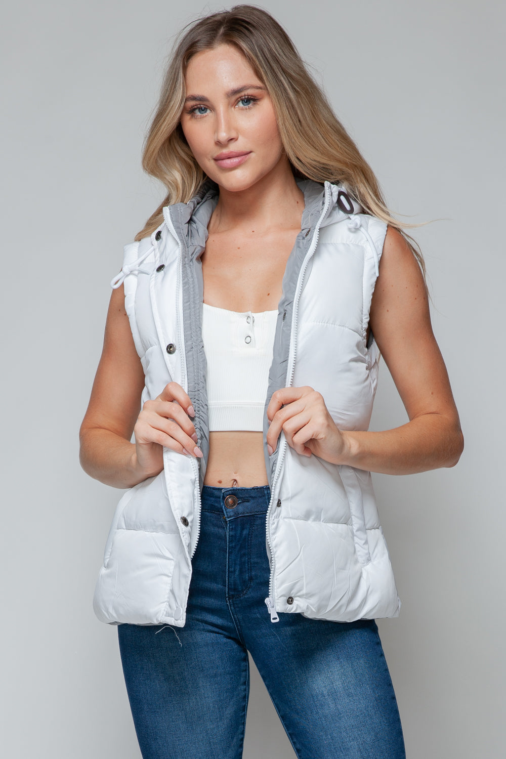 Snobbish Snap and Zip Closure Hooded Vest  Trendsi   