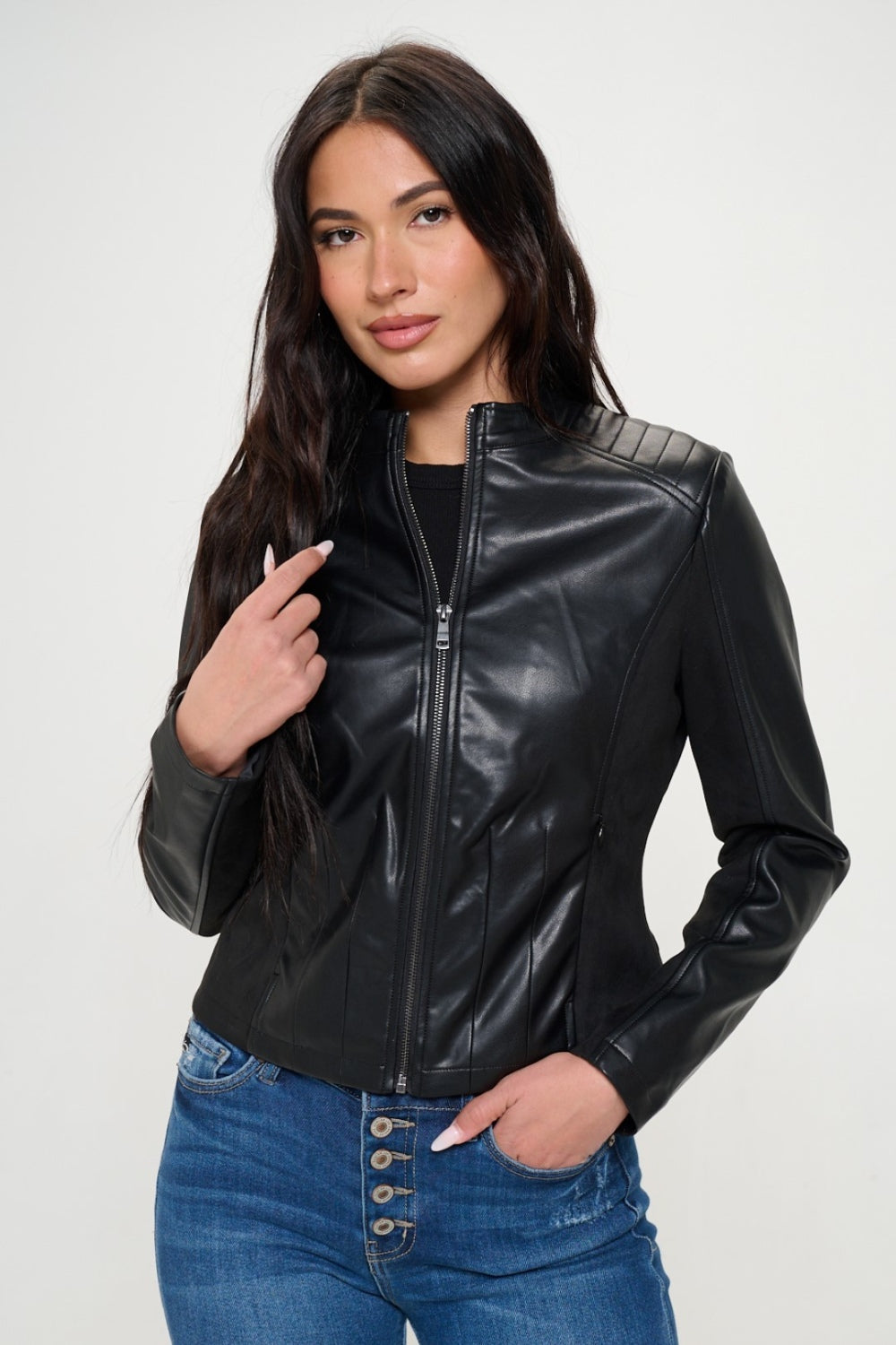 Coalition LA Zip Up Vegan Moto Jacket  Trendsi Black S 