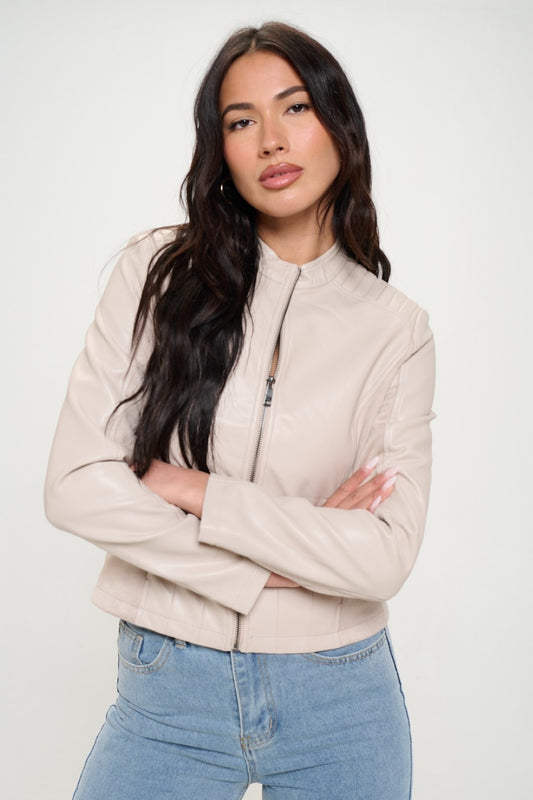 Coalition LA Zip Up Vegan Moto Jacket  Trendsi Cream S 