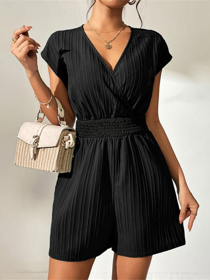 Tied Surplice Short Sleeve Romper  Trendsi Black S 