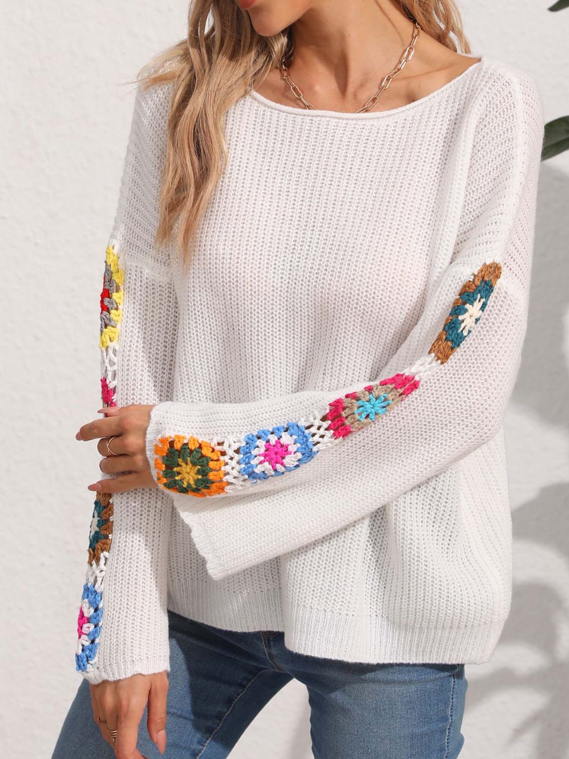 Crochet Flower Long Sleeve Sweater  Trendsi   