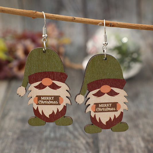 Wooden Gnome Dangle Earrings  Trendsi Matcha Green One Size 