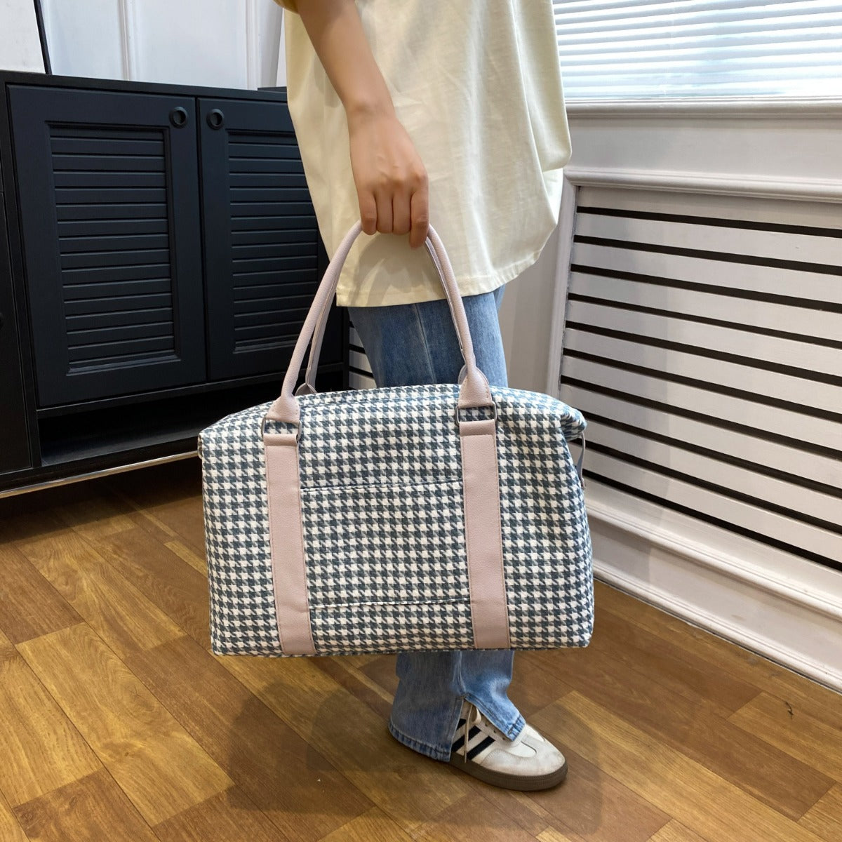 Houndstooth Canvas Travel Bag  Trendsi   