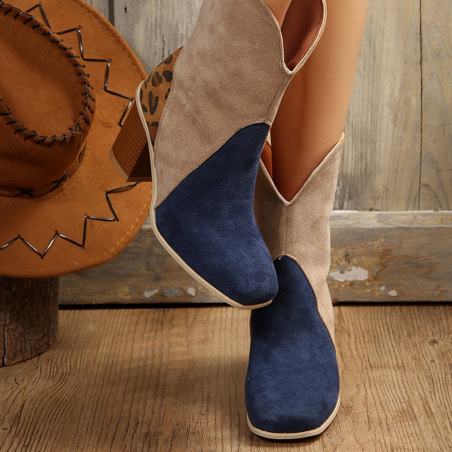 Suede Square Toe Block Heel Boots  Trendsi   