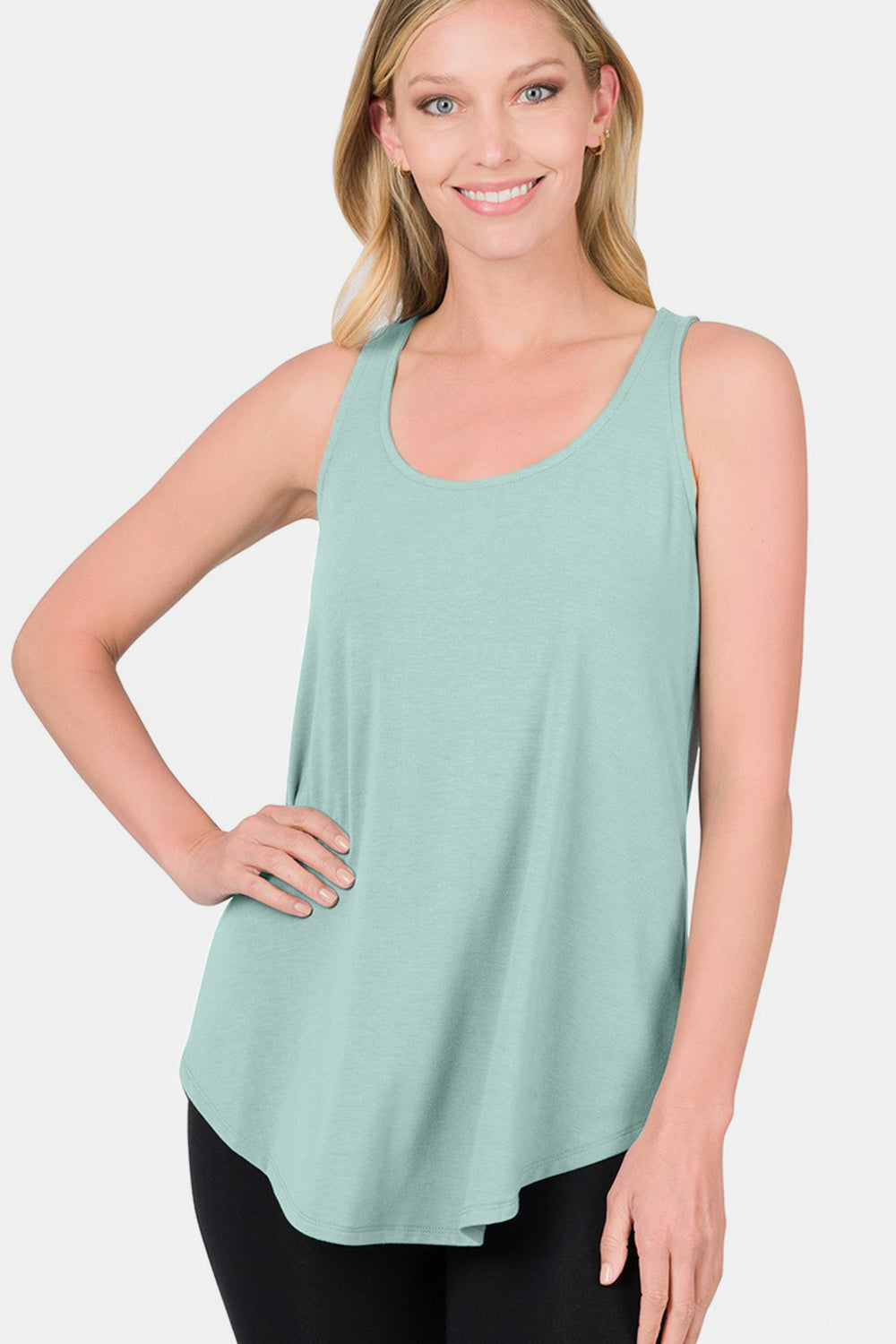 Zenana Round Neck Curved Hem Tank  Trendsi DUSTY GREEN S 