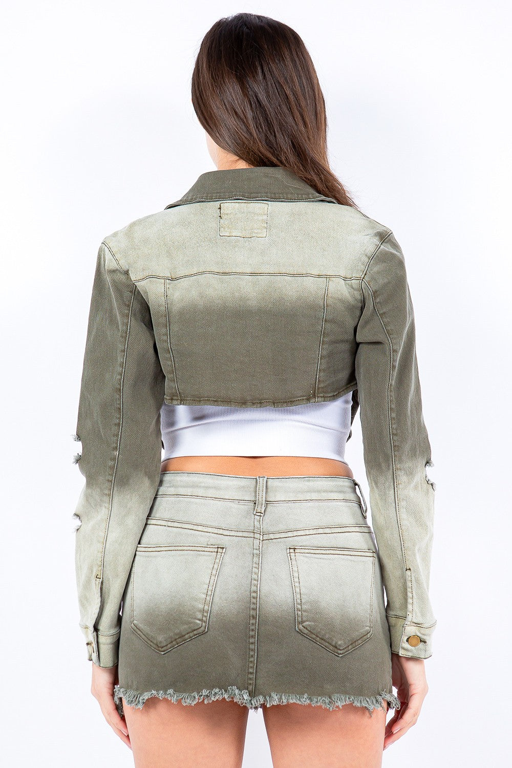 American Bazi Distressed Ombre Washed Cropped Denim Jacket  Trendsi   