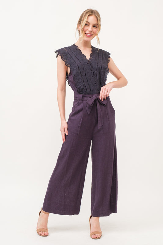 And The Why Laced Surplice Tie Waist Jumpsuit  Trendsi Purple S 