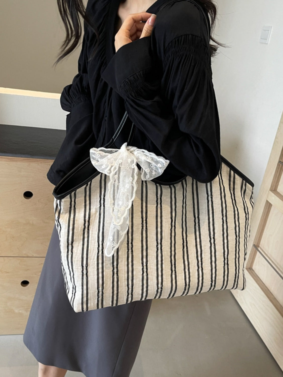 Striped Canvas Tote Bag  Trendsi   