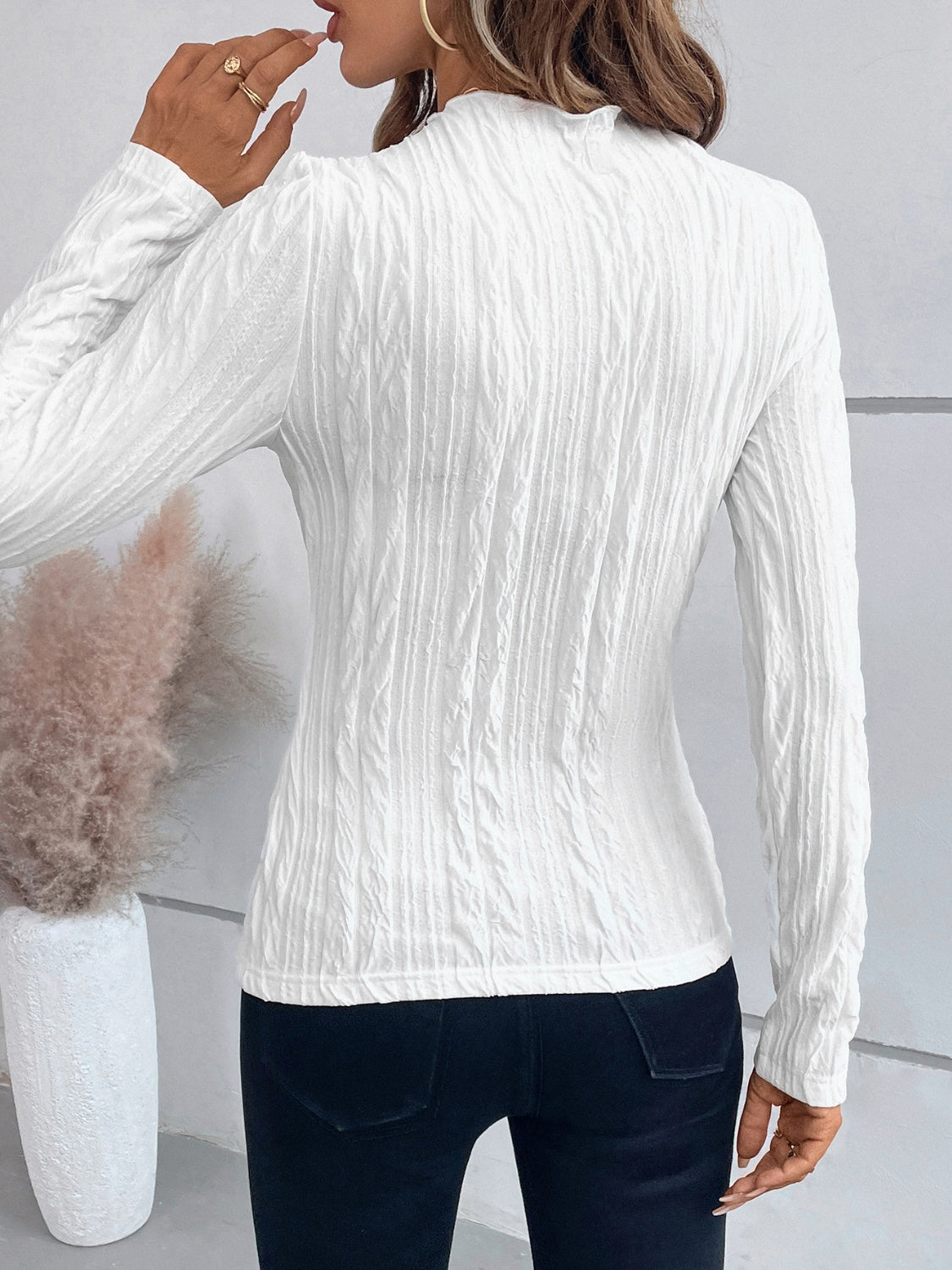 Mock Neck Long Sleeve Top  Trendsi   