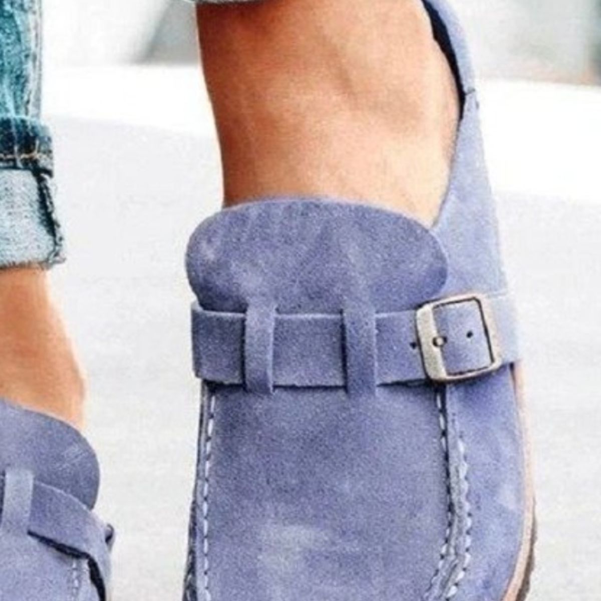 Round Toe Low Heel Buckle Loafers  Trendsi   