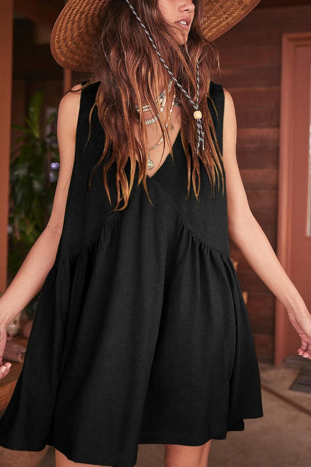 Plunge Wide Strap Mini Tank Dress Dress Trendsi Black S 