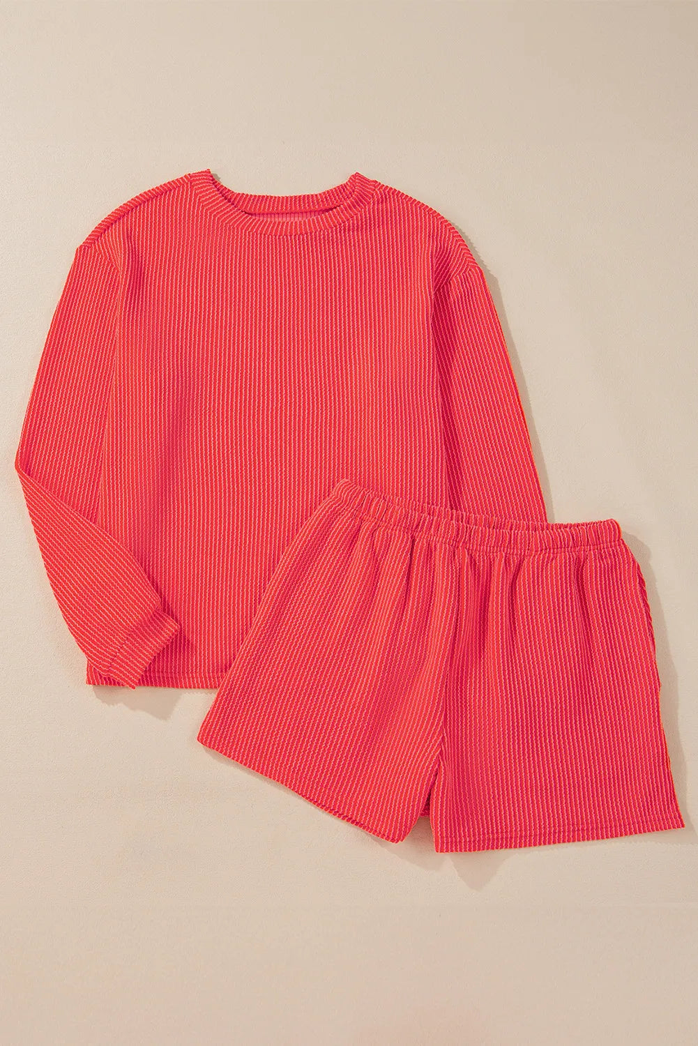 Round Neck Long Sleeve Top and Shorts Set  Trendsi   