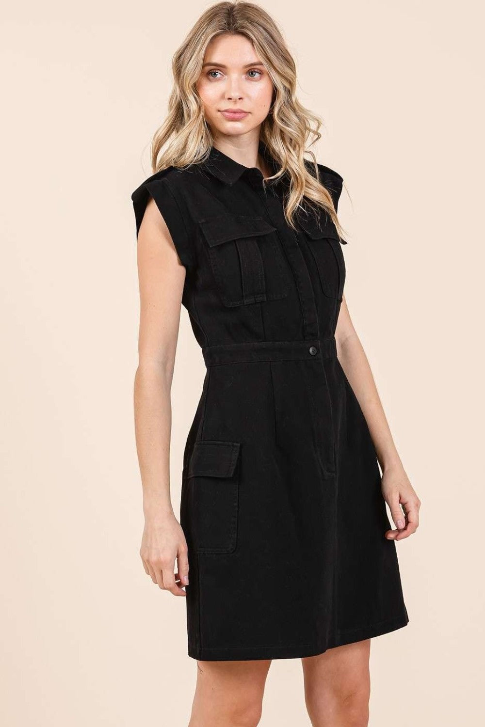 Mittoshop Cargo Pocket Half Button Mini Dress  Trendsi   