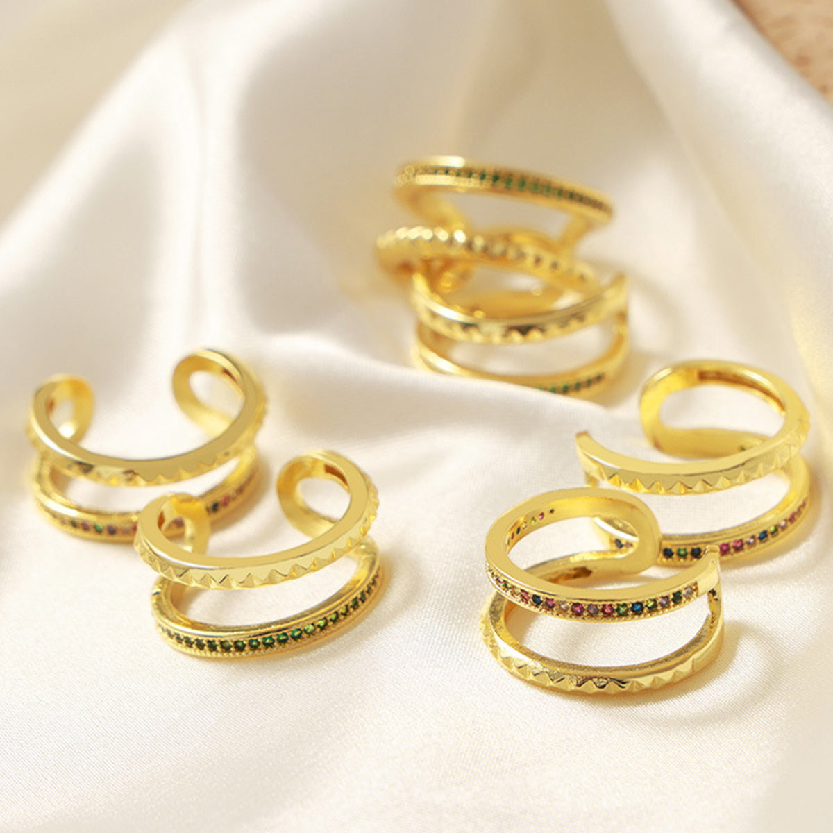 Gold-Plated Czech Diamond Double-Layered Ring Rings Trendsi   