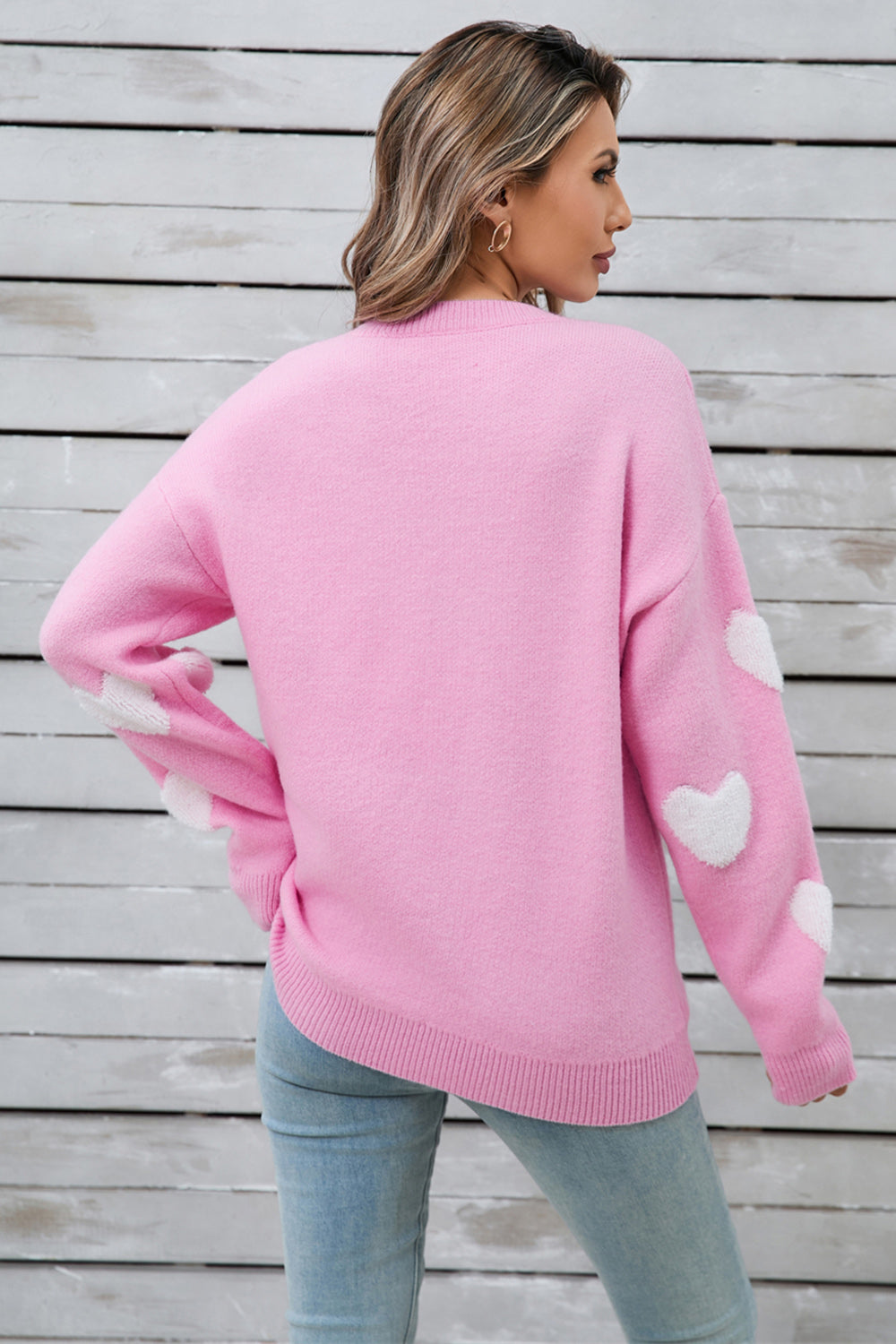 Angel Wings Heart Round Neck Long Sleeve Sweater  Trendsi   