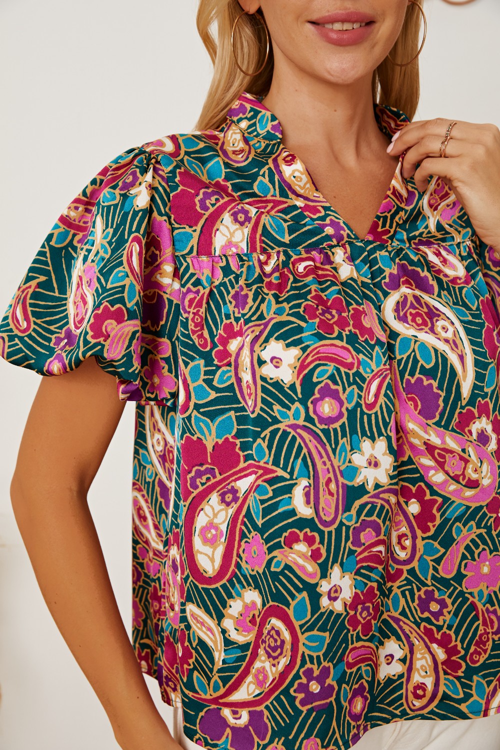 Floral Collared Neck Short Sleeve Blouse Blouse Trendsi   