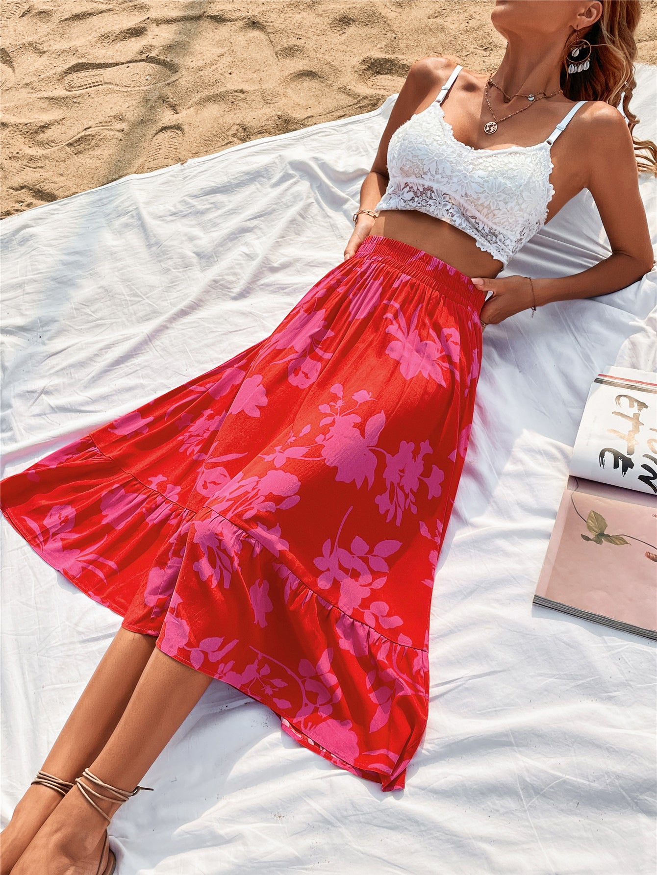 Printed Elastic Waist Skirt  Trendsi   