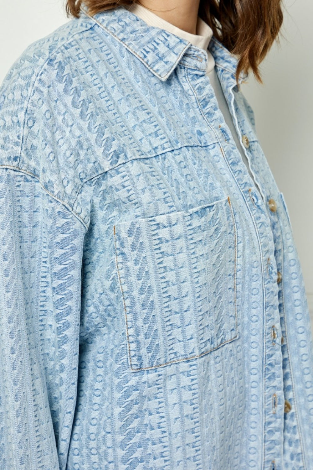 Veveret Button Up Dropped Shoulder Denim Top  Trendsi   