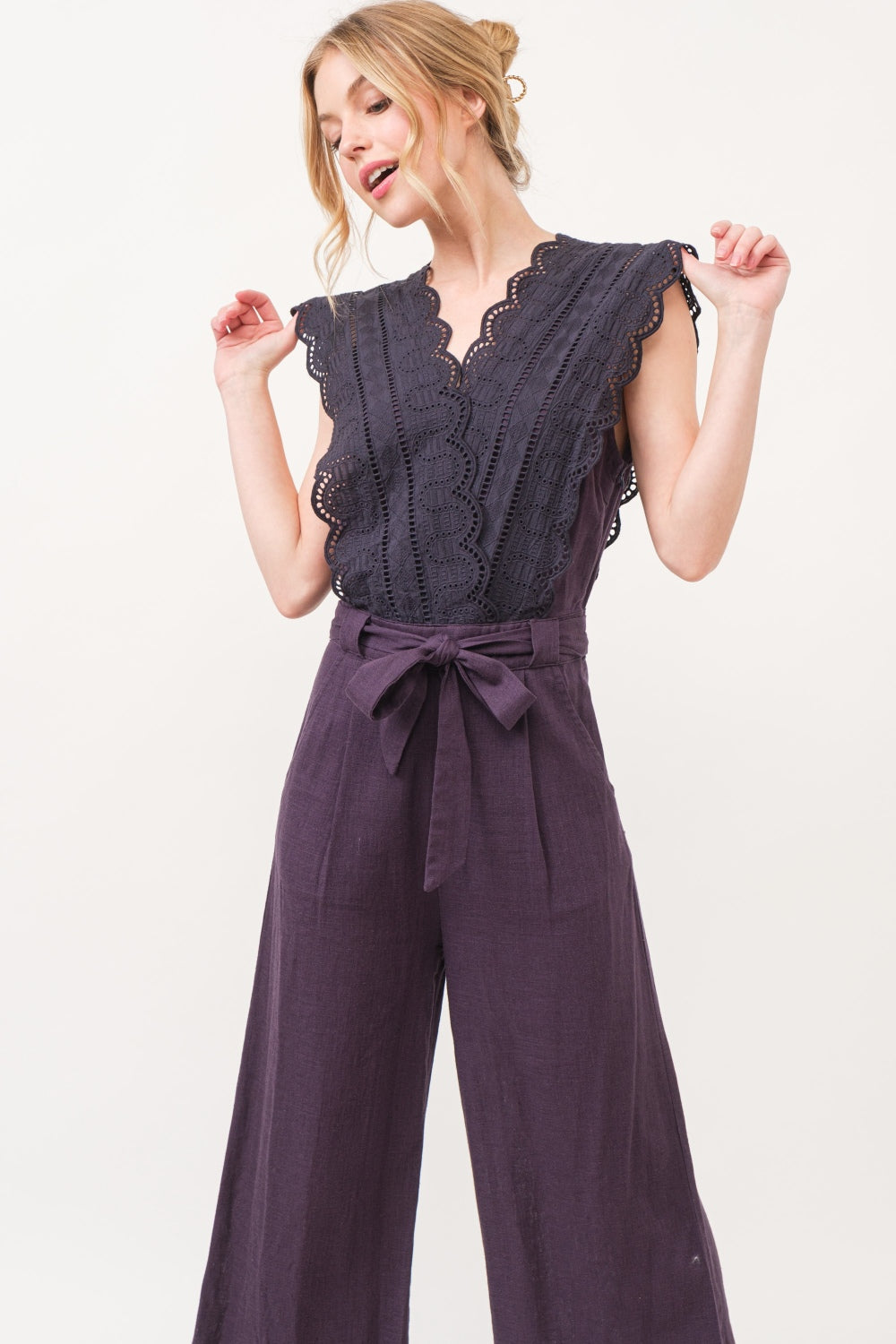 And The Why Laced Surplice Tie Waist Jumpsuit  Trendsi   