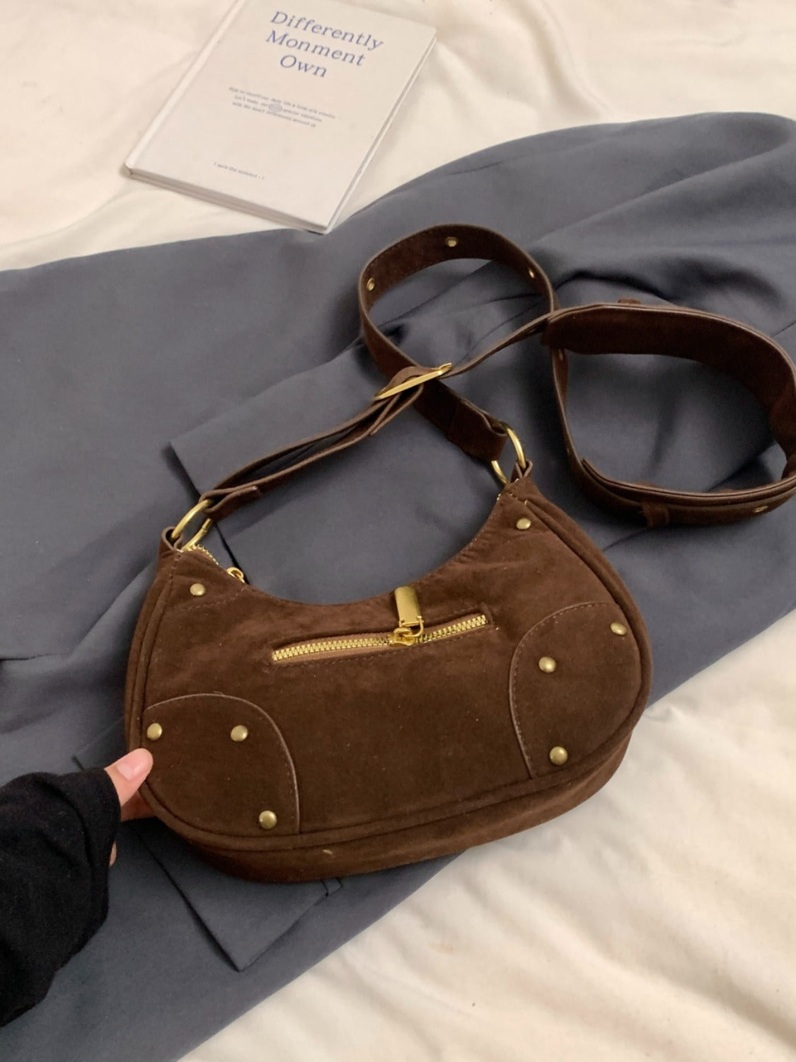 Suede Adjustable Strap Shoulder Bag  Trendsi   