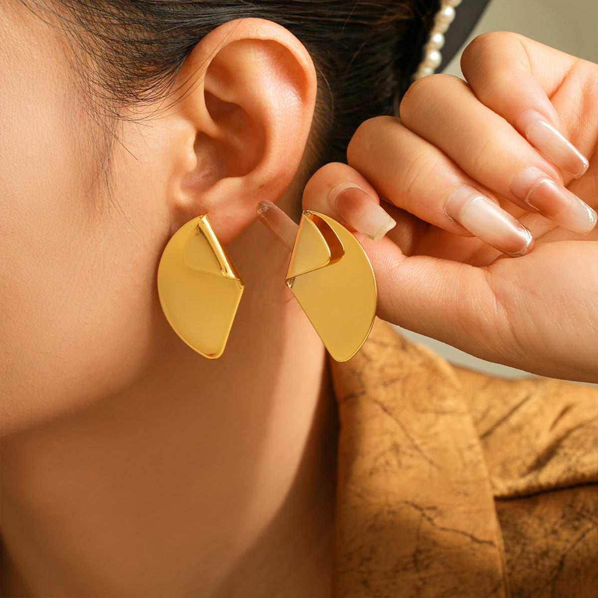 18K Gold-Plated Irregular Fan-Shaped Earrings  Trendsi   