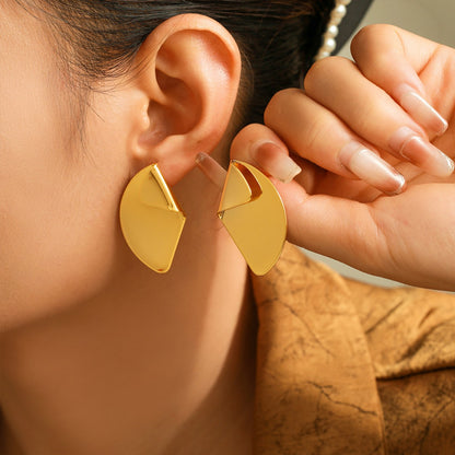 18K Gold-Plated Irregular Fan-Shaped Earrings  Trendsi   