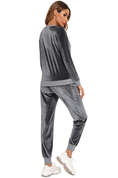 Round Neck Long Sleeve Loungewear Set with Pockets  Trendsi   