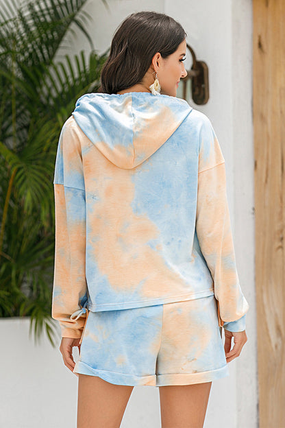 Ivy Lane Tie-Dye Drawstring Hoodie and Shorts Set