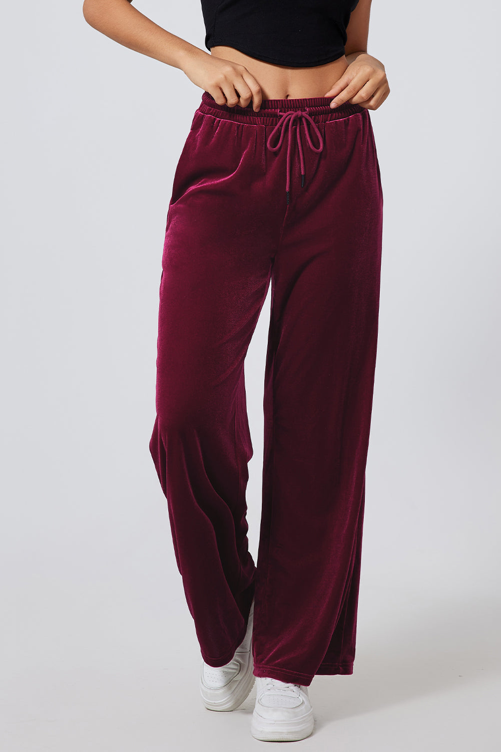 Drawstring Wide Leg Active Pants  Trendsi Burgundy S 