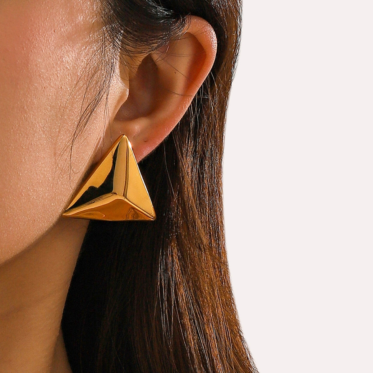 Stainless Steel 3D Triangle Earrings  Trendsi Gold One Size 