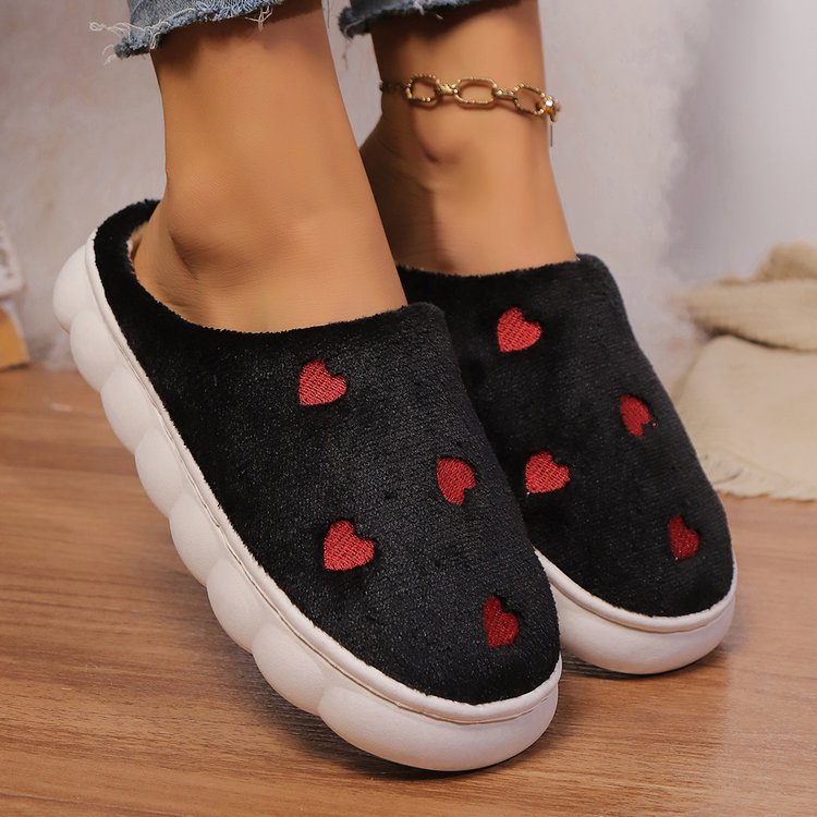 Heart Round Toe Flat Slippers  Trendsi Black 36(US5) 