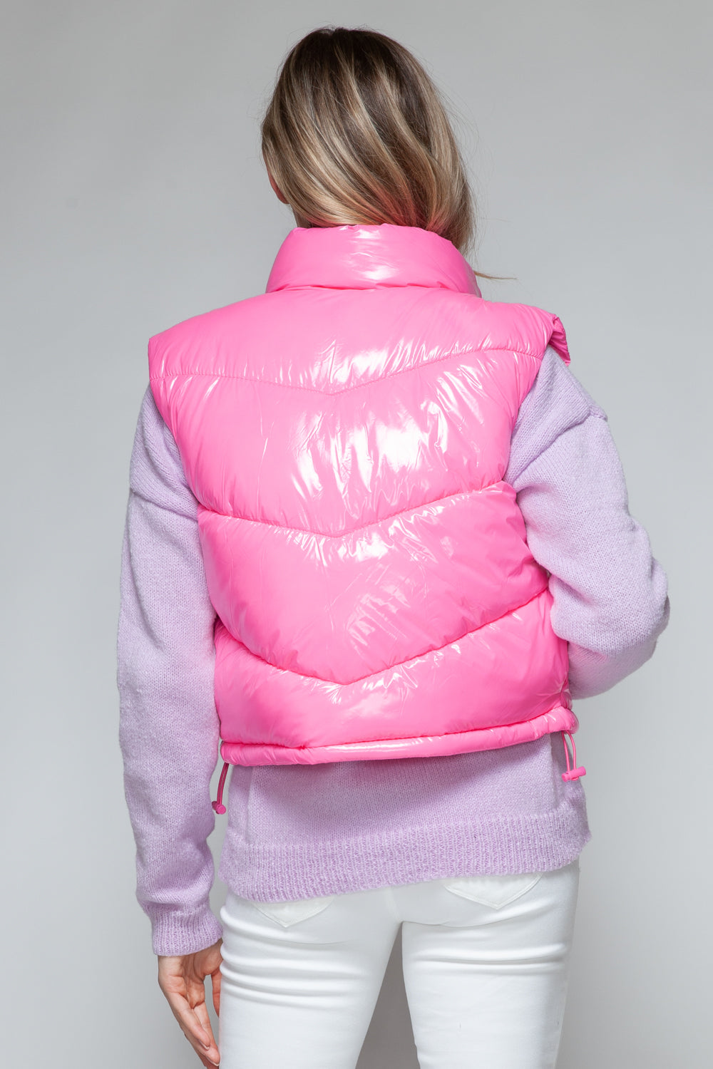 Snobbish Zip Up Turtleneck Shiny Quilted Vest  Trendsi   